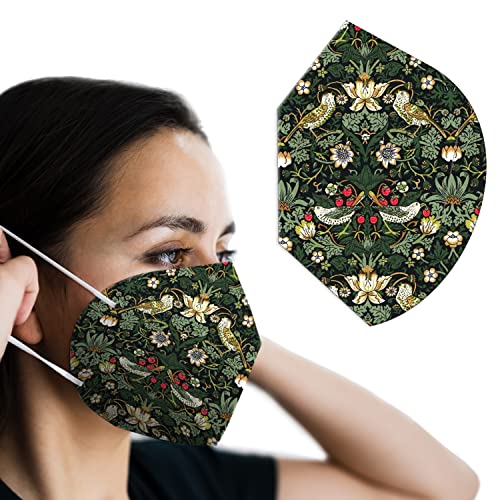 Lightweight KN95 Face Mask Cover for ear loop KN95 masks – Liberty London Strawberry Thief William Morris Green & Black – Single layer bonded fabric – No extra loops!