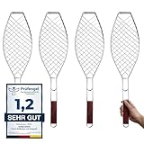 VonBueren 4 x Fisch Grillhalter mit Holzgriff | 63x16cm | Fischgrillgitter | Fischzange zum Grillen | Fischgriller | Grillkorb Fisch VonBueren 4 x Fisch Grillhalter mit Holzgriff | 63x16cm | Fischgrillgitter | Fischzange zum Grillen | Fischgriller | Grillkorb Fisch