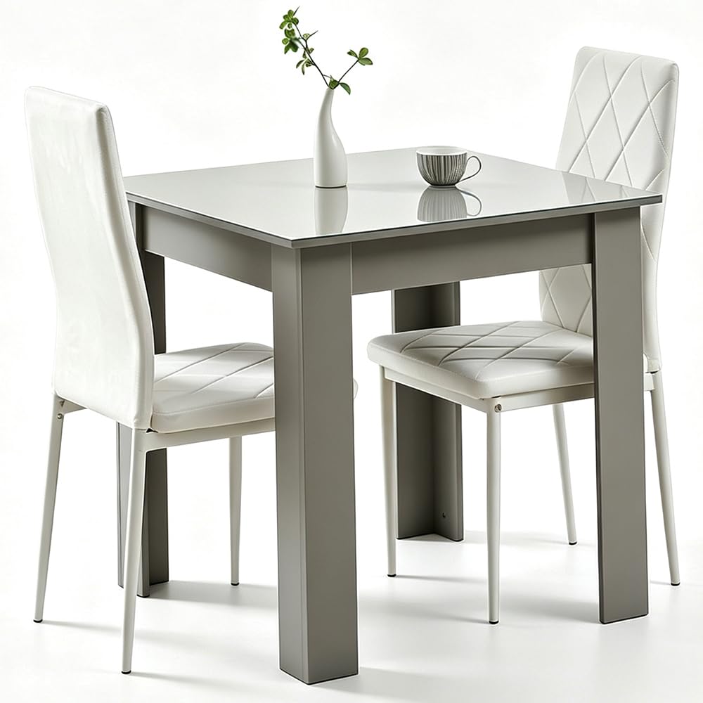 Rainbow Tree Modern 3 Piece Dining Room Table and Chairs Set, Wooden Grey Square Table with 2 Chairs for Small Space Apartment Space Saving