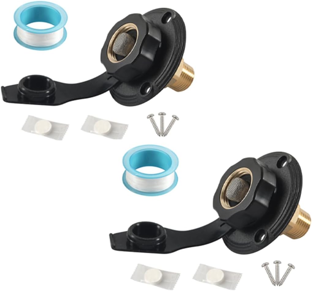 2 Sets RV City Water Inlet with Check Valve, RV Water Hose Connector, Lead-Free Brass RV Fresh Water Inlet Replacement, for Camper, Trailer, Marine (Black)