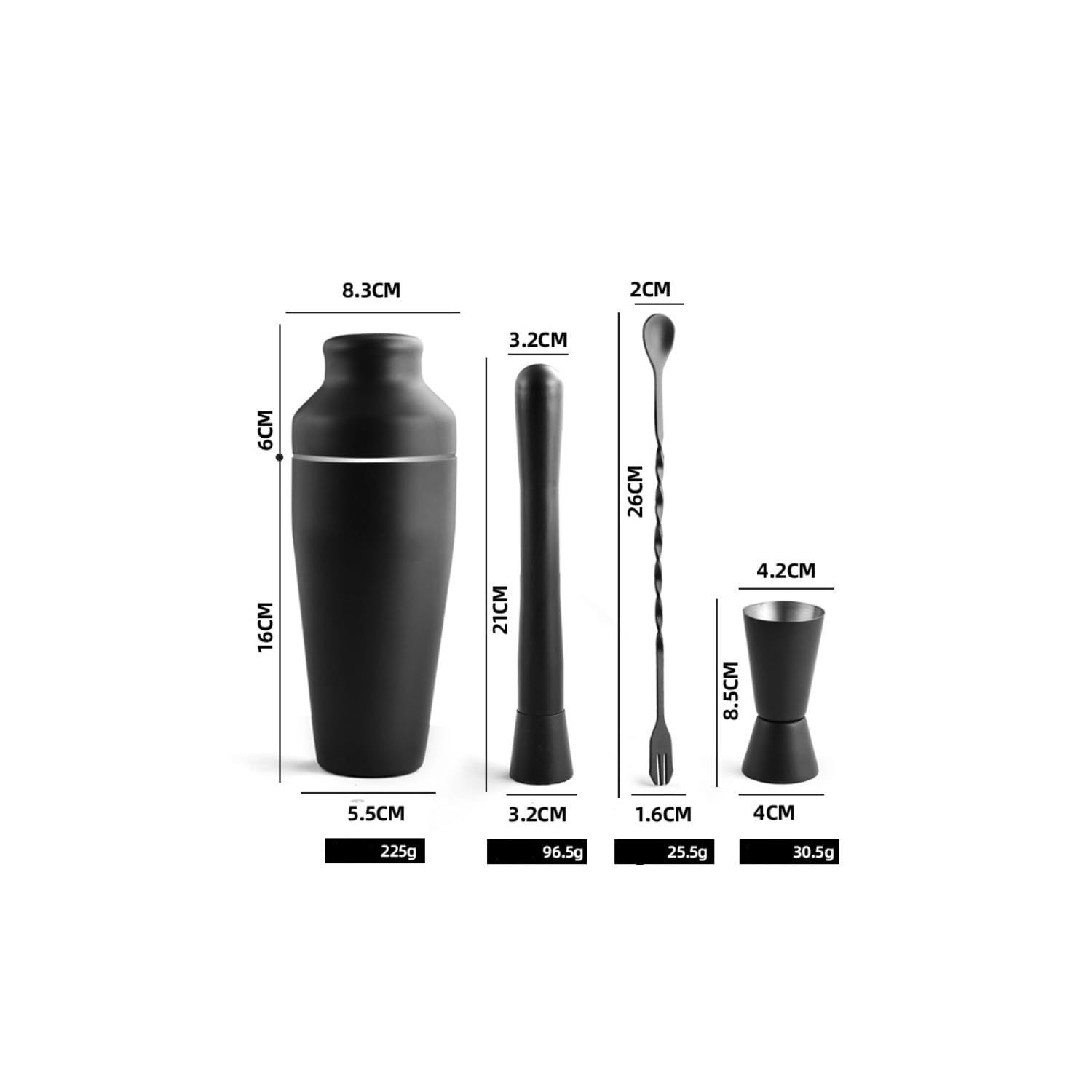 Shaker per Cocktail Set di shaker per cocktail in acciaio inossidabile nero opaco da 8 pezzi Set completo di strumenti per cocktail francesi Set Cocktail