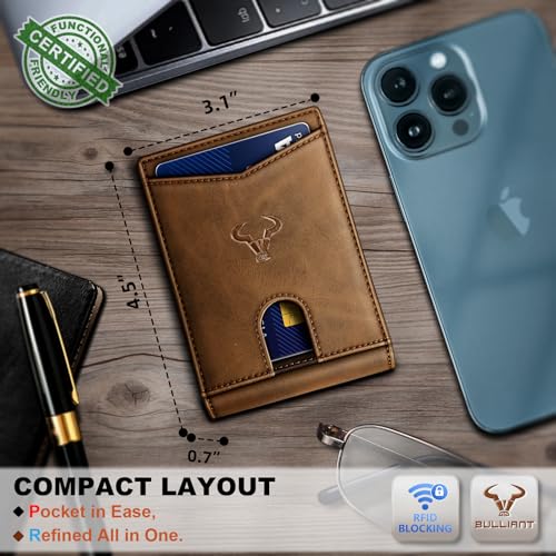 Image of BULLIANT Men Slim Leather Pocket Wallet Bill Holder 11Cards-Genuine Leather | RFID Blocking | Easy Access | Gift Boxed