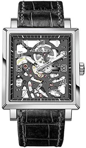 Reloj de doble cara de acero negro hueco de doble cara con esfera de segundos cuadrada analógica luminosa, NE