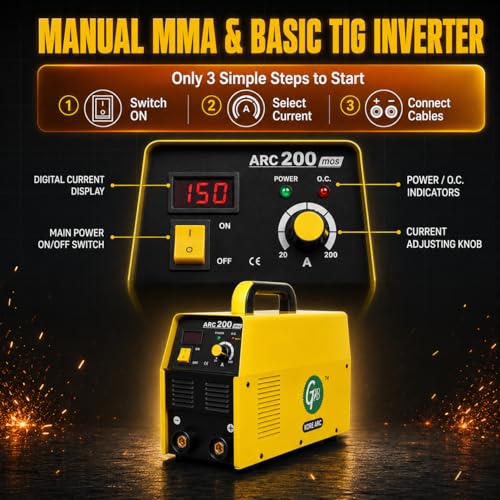Image of 200 Welding Machine, 200 Amp Single Phase 220V ARC MMA Inverter Welder, MOSFET Technology, Precise Current Control, 2.5mm & 3.15mm Electrodes, Portable 5 kg Build