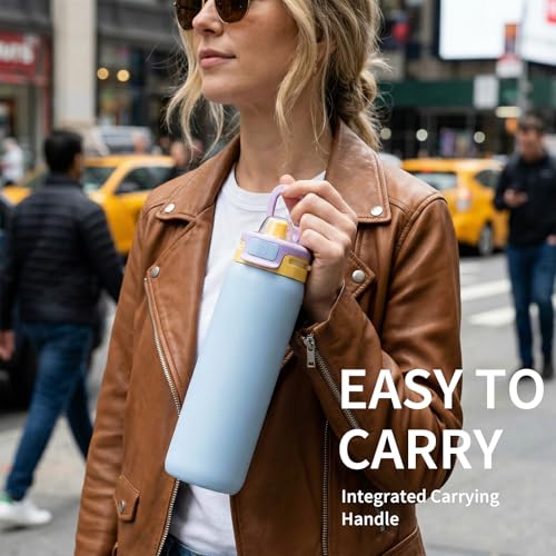 2 PCS Replacement Lid for Ello Pop & Fill Stainless Steel Water Bottle, Compatible with 22oz, 32oz, 40oz, Leak Proof Locking, 2 PCS Spill Proof Lid Accessories Fit, BPA-Free (Purple-yellow)