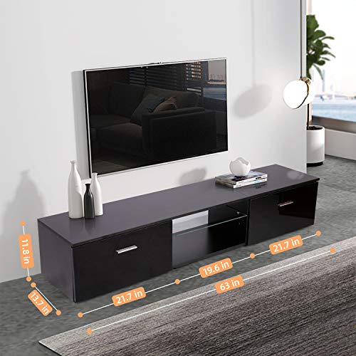 TUSY TV Stand for TV Up to 65 Inch, Media Console Entertainment Center Television Table, 2 Storage Cabinets with Open Shelves for Living Room Bedroom, Black