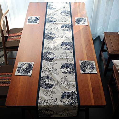 Chemin de table beige bleu marine KnSam, décoration buffet et placard - 4