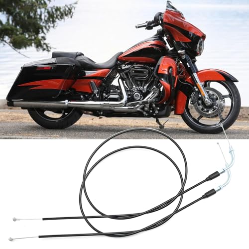 Image of Saihisday 46.3 inch Motorcycle Throttle Idle Cable Braided Wire Kit, Stainless Steel Braided Throttle Idle Cable Replacement for Harley Touring Road Glide Street Glide Electra Glide Road King 2000-2006