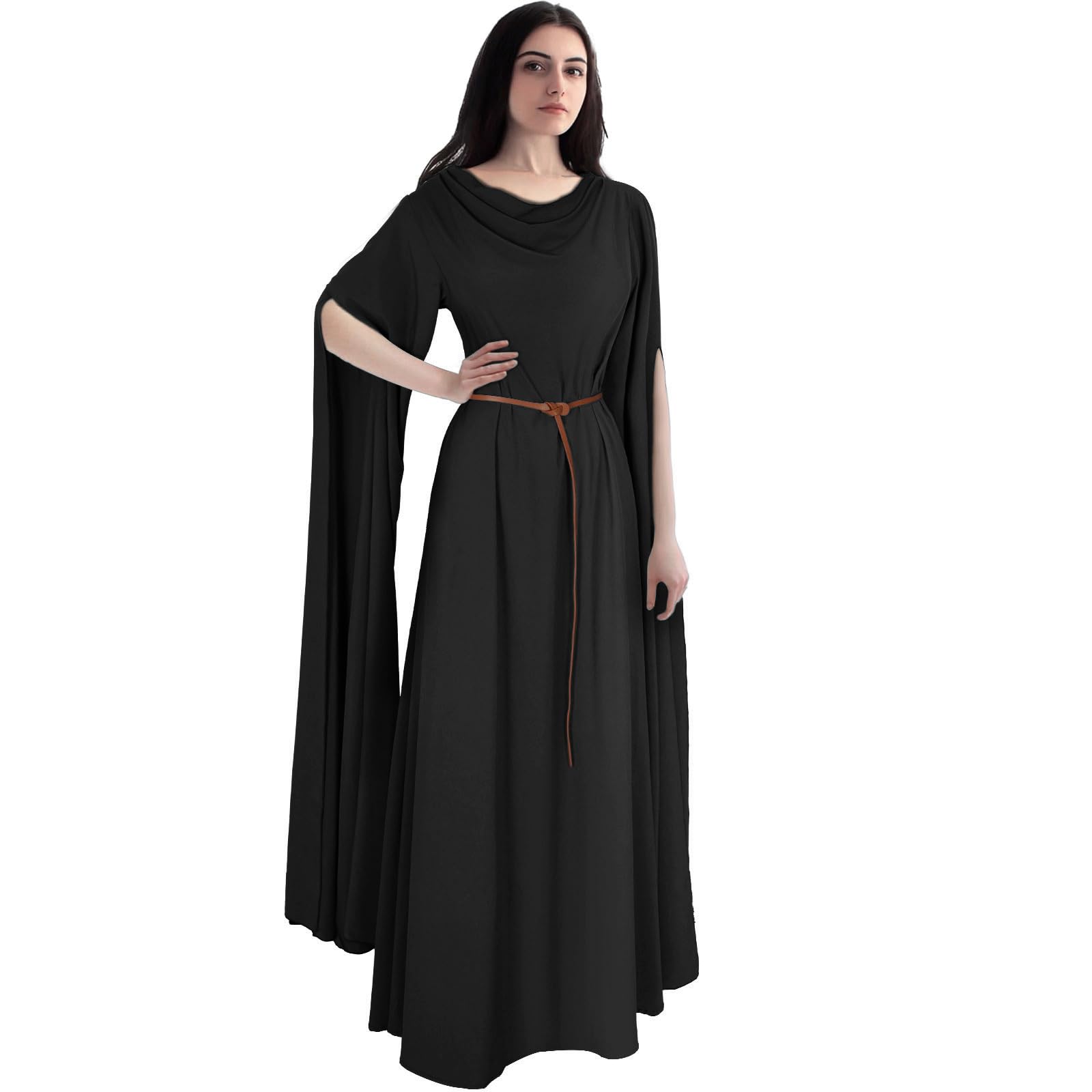 Teyujosem Women's Medieval Costume Renaissance Dress Long Sleeve Maxi Dress with Belt