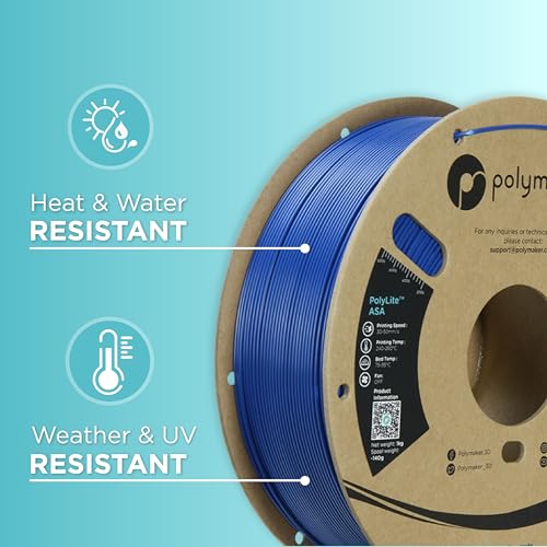 Image of Polymaker ASA Filament 1.75mm Blue, 1kg ASA 3D Printing Filament, Heat & Weather Resistant - ASA 3D Printer Filament Perfect for Printing Outdoor Functional Parts