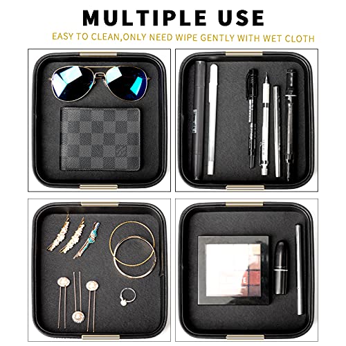 Sanzie Smooth Nappa Leather Desktop Organizer,Catchall Tray For Keys,Phone,Wallet, Cologne Holder(Black) #TOP2