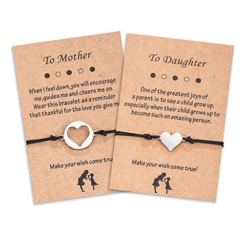 Seyaa Mother Daughter Bracelet Sets for 2 Back to School Gift Matching Cutout Heart Wish Bracelets Mom and Me Jewelry Gifts for Mother's Day