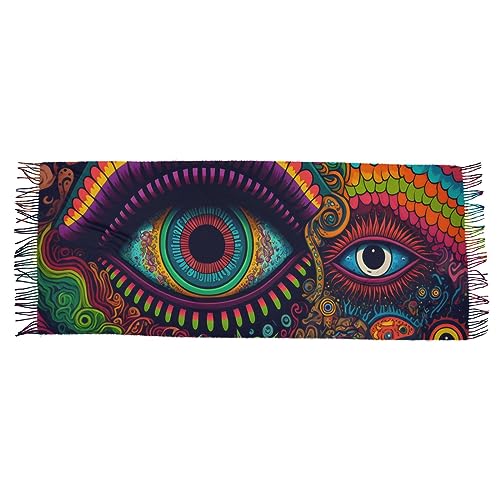 Vnurnrn Cashmere Feel Scarf for Women - Magical Eyes, Soft Warm Single-sided Print, Fashion Pashminas Shawl Wrap Large Size with Tassels2