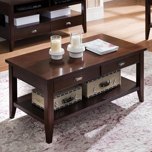 Image of Leick Home 10504 Laurent Two Drawer Coffee Table with Shelf, Chocolate Cherry