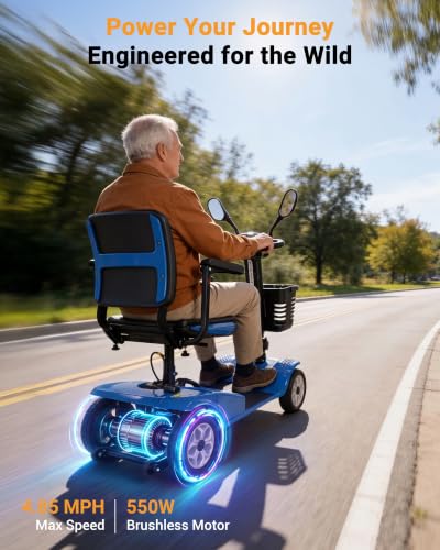 Image of 4 Wheel Mobility Scooter 400 LB Capacity, 550W Powerful Motor,Blue | 360 Adjustable Seat | 27.6 inch Armrest Spacing | Equipped with Automatic Brake & Basket | Suit for Seniors, Adults, Handicap