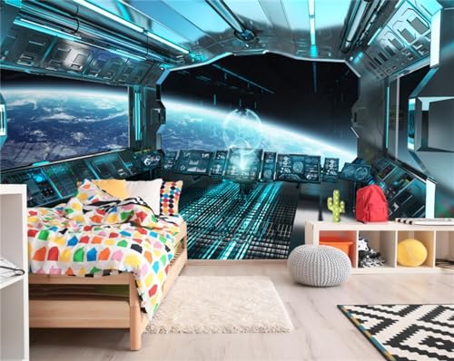 FLFK 3D Spaceship Interior Wall Mural for Kids Bedroom