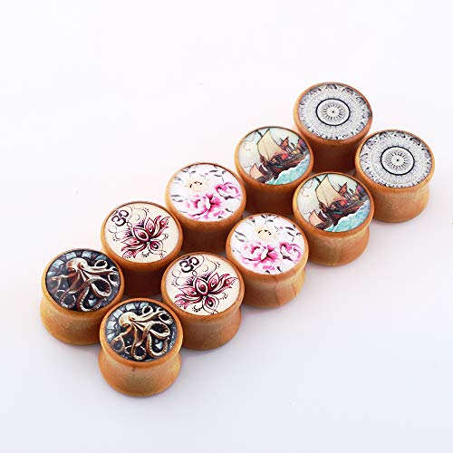 TIANCI FBYJS 5 Pairs Wooden Gauges Organic Wood Double Flared Ear Tunnels Expander Plugs Stretcher for Women Men 5 Style 8mm