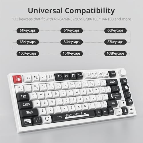 Image of PBT Keycaps XDA Profile Black & White Custom Keycaps Set for 61 /64 /68 /84 /87 /100 /104 MX Switches Mechanical Keyboard