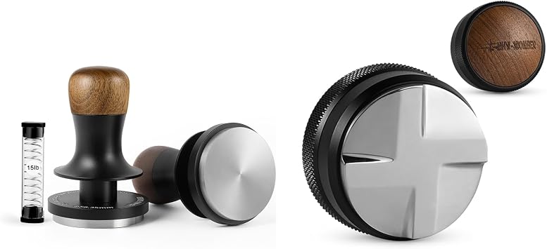 MHW-3BOMBER Espresso Tamper 58.35mm with 3-Spring Loaded Calibrated Coffee Tamper Espresso Distribution Tool with Wooden Lid