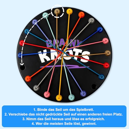 Brainy Knots Spiel Rope Herausforderungs Rätsel Knobelspiele mit Seil Logik Strategiespiel Logik Spiele Knot für Kinder ab 8, Familienspiele 2 bis 4 Spieler