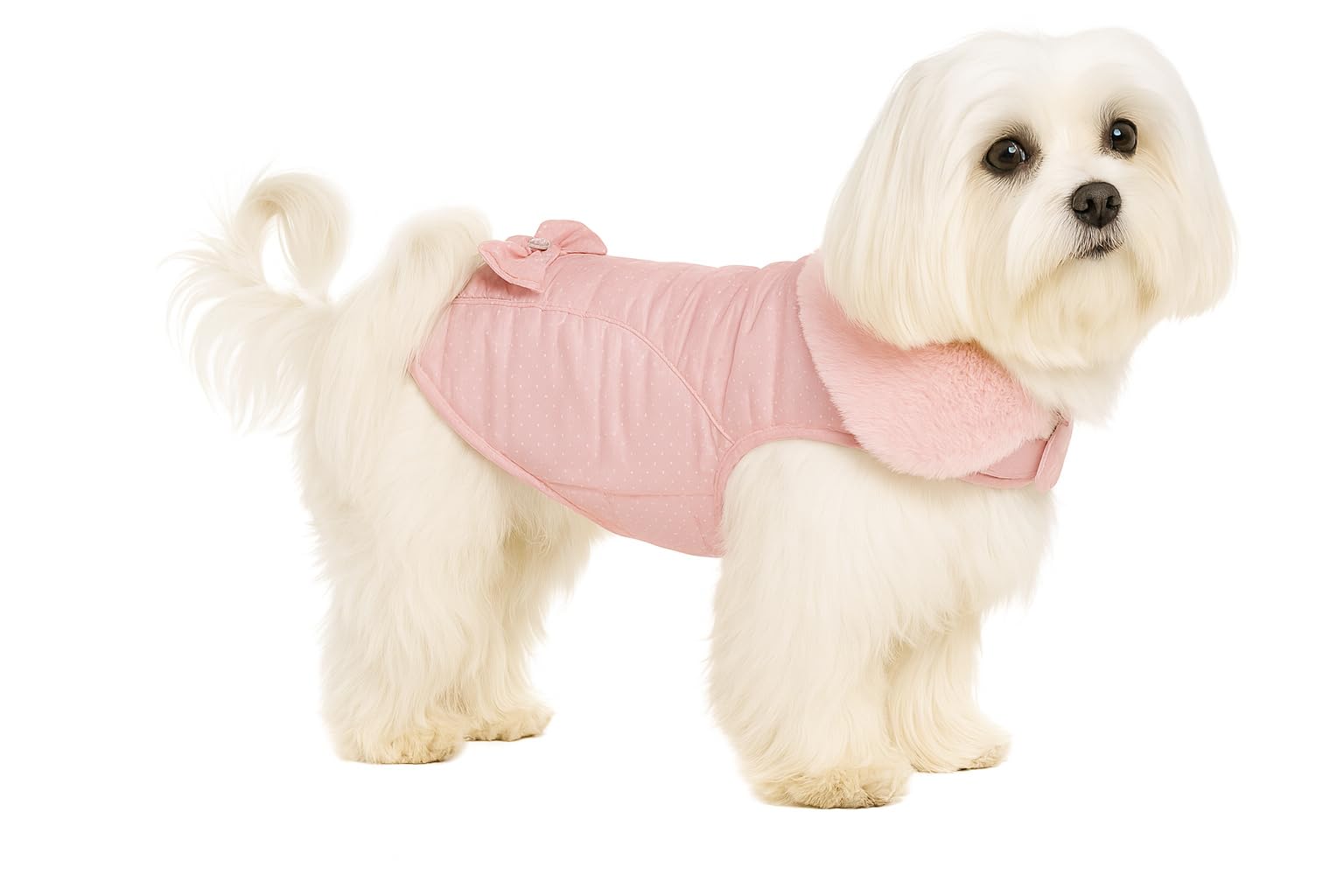 Dog Coat – Guzzi Pink – A:25cm B:30-34cm C:39-43cm – Polyester – Water-Repellent – Soft Fleece Lining – Flamingo