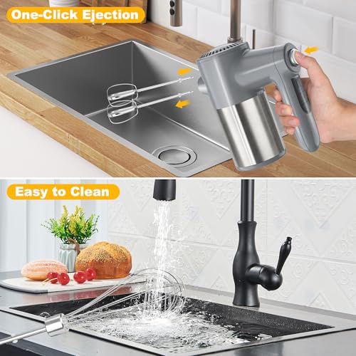Image of Cordless Electric Hand Mixer, 7 Speed Rechargeable Wireless Handheld Mixer with Eject Button, Long Battery, Quiet Anti-Splash, 6x304 Stainless Steel Attachments & Storage Base for Baking (Silver)