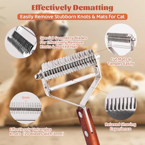Image of Pet Brush for Dematting & Deshedding, Professional Cat Grooming Brush, Dog Grooming Brushes with Wood Handle, Shedding Comb for Indoor Cats & Long Haired Cat Dog Pet