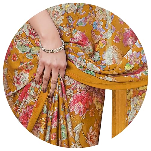 Image of MIRCHI FASHION Women Saree | Chiffon Leaf and Checked Print Professional Office Sari with Blouse