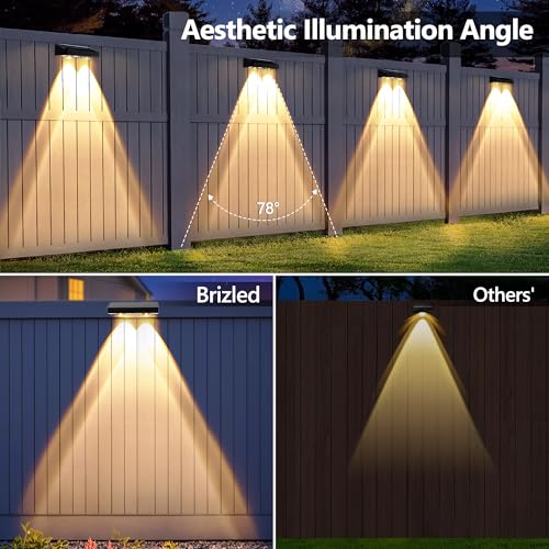 Image of Brizled Solar Fence Lights Outdoor, 6 Modes 2700 /4500 /6500K 250ml Fence Solar Lights, IP65 Waterproof Outdoor Wall Light Landscape Lighting for Backyard Garden Patio Deck Railing Wall Poolside, 8 Pack