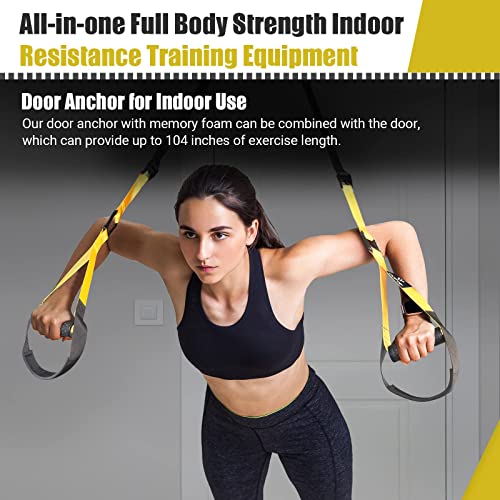 Home Resistance Training Kit, Yellow Resistance Trainer Exercise Straps With Handles, Door Anchor And Carrying Bag For Home Gym, Bodyweight Resistance Workout Straps For Indoor & Outdoor #TOP5