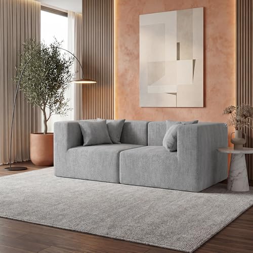Image of MONVANE 75 inch Loveseat Sofa, Comfy Chenille Modular Sectional Sofa with 4 Pillows, Modern Deep Seat Boneless Couch, 2 Seater Sofa for Living Room, Bedroom and Apartment, Light Grey