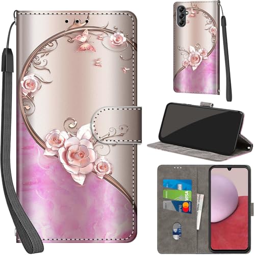 Salanheo Case Wallet for Samsung Galaxy A14 4G / A14 5G Pink Rose