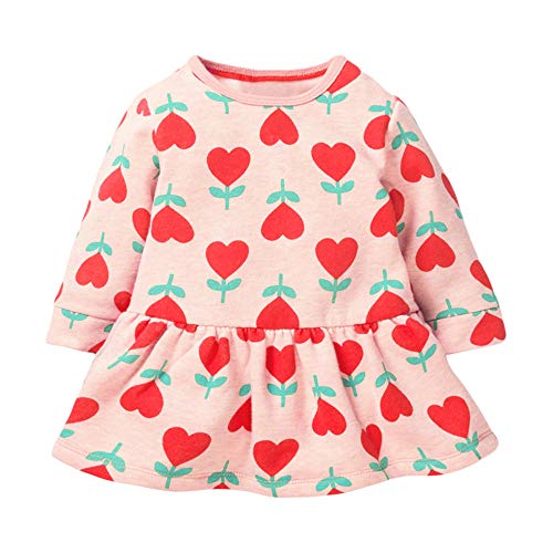 Tkria Little Girls Pink Dress Baby Girls Heart Pattern Swing Dress Petal Collar Dress