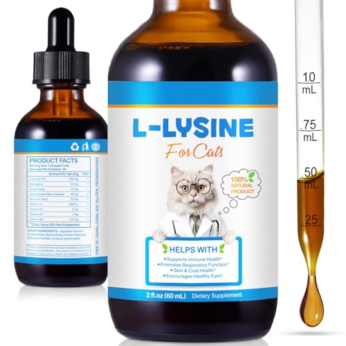 L-lisina para gatos gotas – apoya el sistema inmunológico y respiratorio, piel y pelaje, alivia las alergias y los estornudos – 100% natural, sin gluten – 60 ml