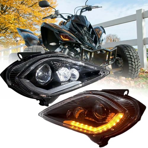 Pair 64W LED Headlight Adjustable High Low Beam DRL with Turn Signal light Compatible with Yamaha ATV Raptor 700 2006-2022 YFZ 450 YFZ450R YFZ450X Wolverine 450 350 Raptor 250 350 DOT and E24 Approved