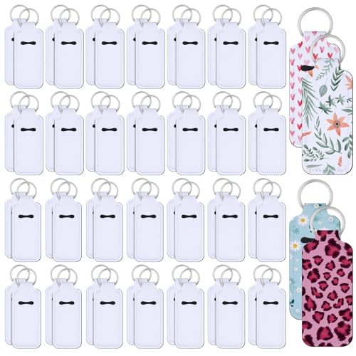 Ferreve 100 Pcs Sublimation Keychain Blanks Bulk Lipstick Holder Sublimation Lip Balm Gloss holder Neoprene Blanks Portable Protective Cases for Women DIY Key Ring Travel Supplies