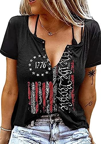 We The People 1776 T Shirt American Flag Patriotic Tee Tops for Women 4th of July Short Sleeve Casual Graphic Tshirt（Large,Black