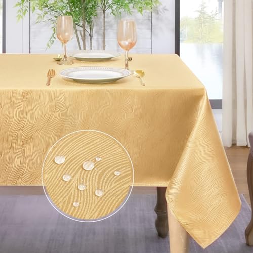 Softalker manteles otoño Antimanchas 140x100 cm Rectangular Dorado de Jacquard a Rayas Mantel impermeabl de Exterior para la protección de mesas Modernas Decoracion para cumpleaños año Nuevo Navidad