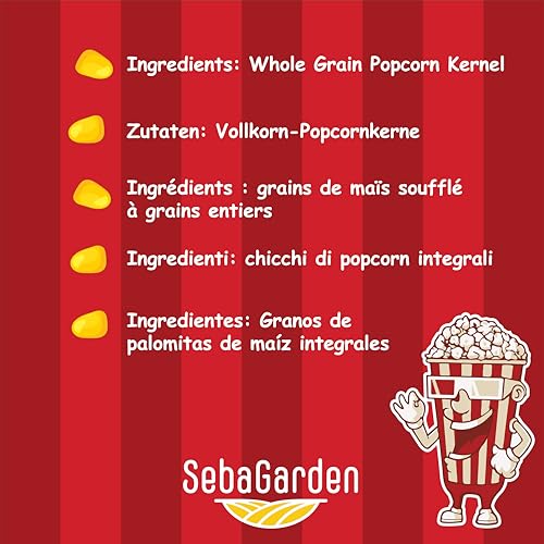 Seba Garden Popping-Maiskörner gentechnikfrei, Druckverschlussbeutel, starkes, wiederverschließbares Popcorn aus Argentinien (1 Kg)