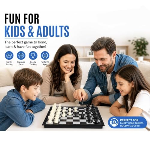 Image of Premium Plastic Magnetic Chess Board Set 12 x 12 Inch, Folding Travel Chess Set, Strong Magnetic Chess Pieces, Portable Board Game with Storage for Kids, Adults & Family