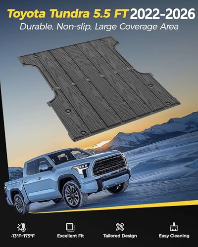 Image of 3W Truck Bed Mat for Toyota Tundra 2022-2026 5.5FT /5.5', Heavy Duty Tundra Accessories TPE Truck Bed Liner, All Weather Pickup Truck Bed Protection