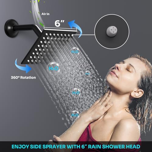 Sistema de Ducha LED de Techo HOMEDEC 12" con Cabezal de Ducha de Pared de 6", Válvula Desviadora 4 Vías, Ducha de Mano y 6 Jets de Cuerpo, Negro miniatura 6