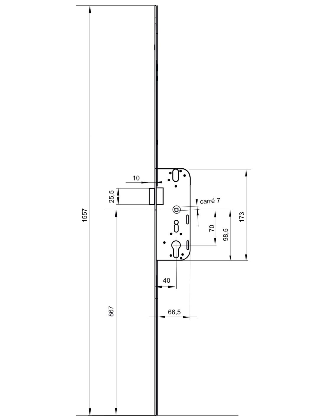 FERCO by THIRARD - Caja de Cerradura Embutida Decena con Cilindro para Puerta de Madera - Ajustable - Eje 40 mm - 2 Puntos - Cierre por Elevación - Frente 18 mm - Reversible - Gris