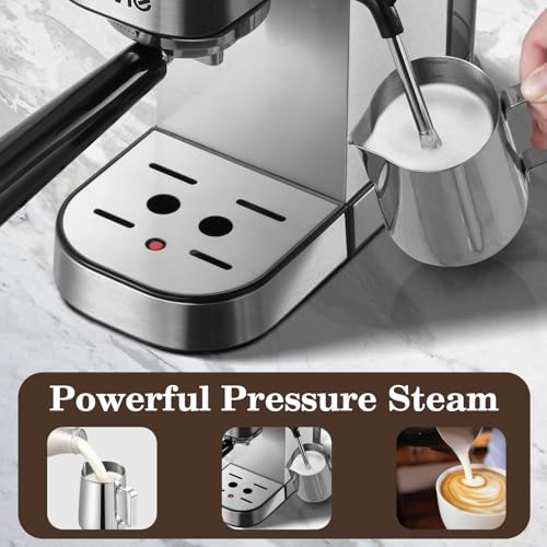 20Bar Espresso Machine, With Milk Frother Steam Wand, 1000ML Removable Water Tank, Ideal for Cappuccino, Latte and Espresso, for Home Use, Silver - Image 4
