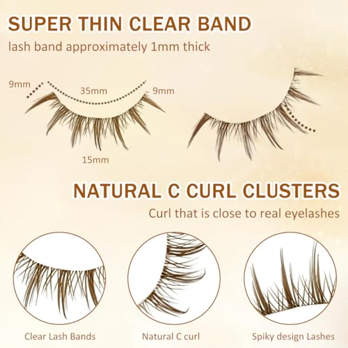 Image of MAYCREATE 10 Pairs Brown Lashes Natural Light Brown False Eyelashes Clear Band Faux 3D Mink False Eyelashes Natural Looking Fluffy Cat Eye Wispy Strip Lashes