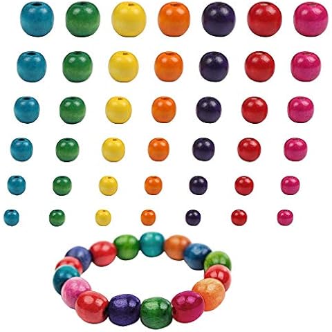 LOPOTIN 530Pcs Colorful Wood Beads Assorted Round Wooden Beads Wood Spacer Loose Beads with Box for Jewelry Making DIY Arts Craft Projects 6 Sizes 6mm 8mm 10mm 12mm 16mm 18mm Cover