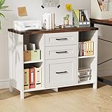 BonVache Aktenschrank, mit 3 Schubladen und 4 offenen Fächern Aufbewahrungsschrank, Aktenschrank für Büro und Zuhause, Multifunktionsschrank mit verstellbaren Fächern, 88 * 35 * 66CM, weiß