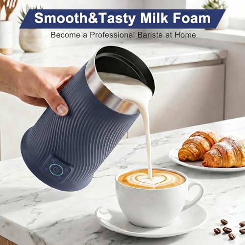 Image of Wowteam Milk Frother, 4-in-1 Electric Milk Steamer, Warm and Cold Milk Warmer and Foam Maker for Coffee, Latte, Cappuccinos, Macchiato, 8.2oz /240ml, Stainless Steel (Blue)