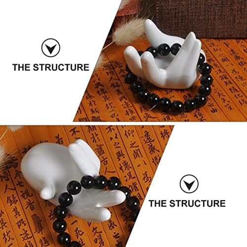 1pc Base White Ceramic Hand Unique Home Desk Trinket Mini Dish Decoration Office Beautiful Prop Organization Container Mannequin Ring Pot Shaped Holder Egg Plant Ocarina Hamsa