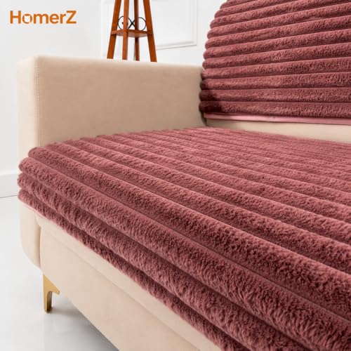Image of Homerz Premium Rabbit Fur Sofa Cover with Anti-Skid Backing, Soft Plush Fabric Sofa Protector for Living Room Furniture (Pink, 7 (3+2+2) Seater, Seat Cover with Backrest)